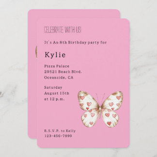 Pink Hearts Butterfly Geburtstag Einladung