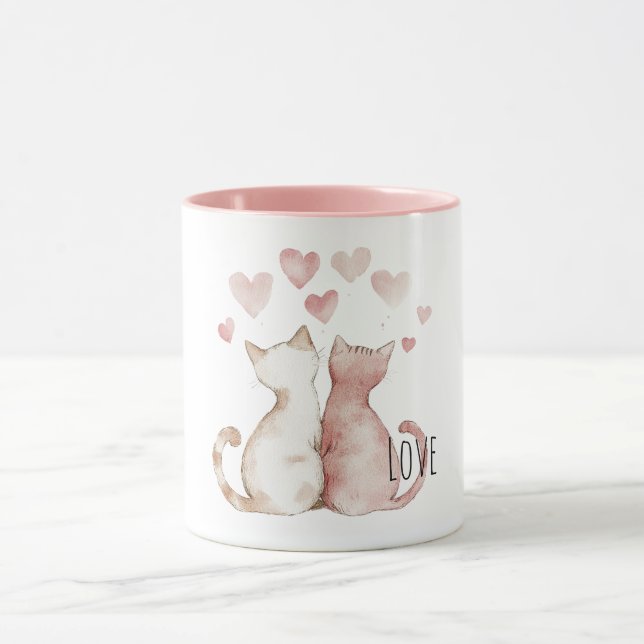 Pink Hearts Cat Love Tasse (Zentrum)