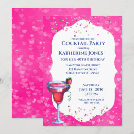 Pink Hearts Daiquiri Geburtstags Cocktail Party Einladung