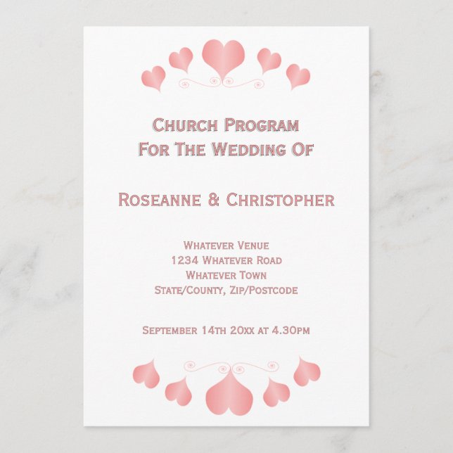 Pink Hearts Design Wedding Programm (Vorderseite)