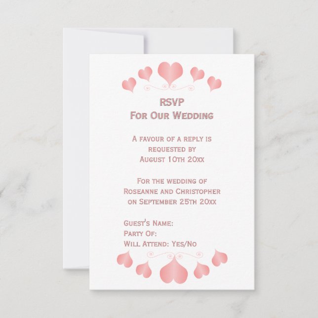 Pink Hearts Design Wedding RSVP Karte (Vorderseite)