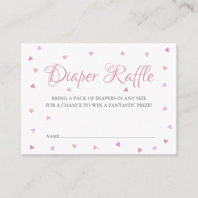 Pink Hearts Diaper Raffle Baby Dusche Begleitkarte (Vorderseite)