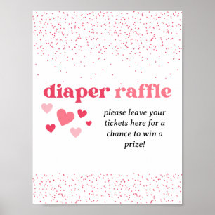 Pink Hearts Diaper Raffle Baby Duschzeichen Poster