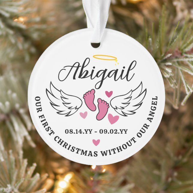 Pink Hearts First Christmas Without Angel Photo Ornament (Baum)