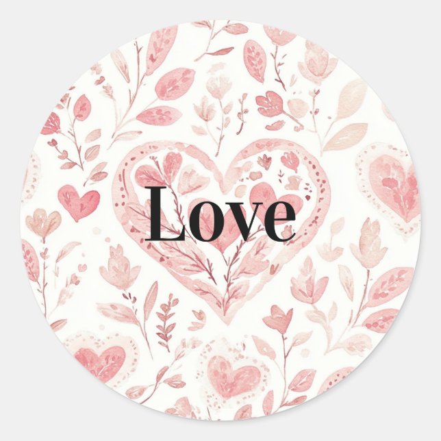 Pink Hearts Floral Love Runder Aufkleber (Vorderseite)