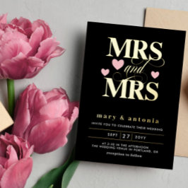Pink Hearts Gold Mrs. & Mrs. Lesbian Wedding 2 in  Folieneinladung