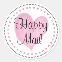 Pink Hearts Happy Mail Runder Aufkleber