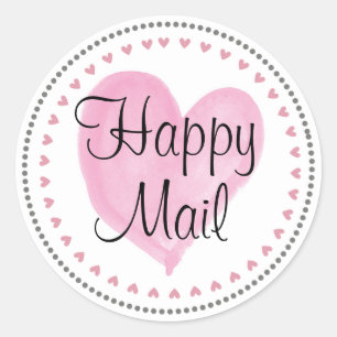 Pink Hearts Happy Mail Runder Aufkleber