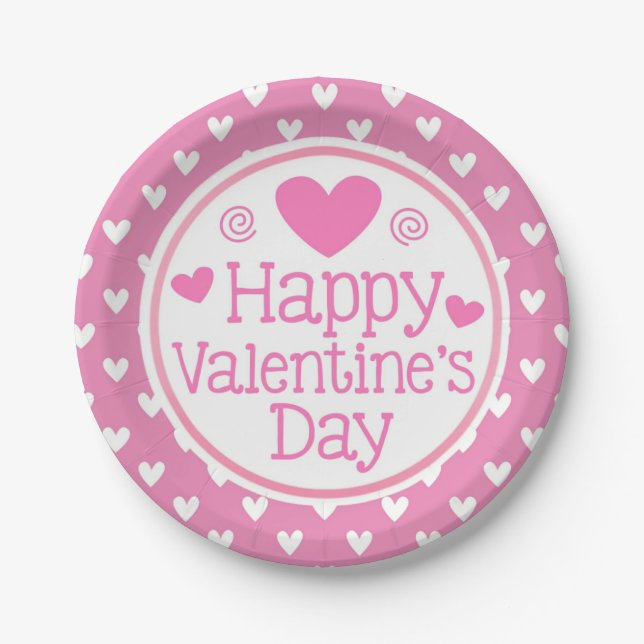 Pink Hearts Happy Valentines Day Kids Party Pappteller (Vorderseite)