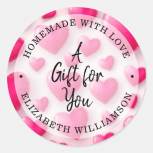 Pink Hearts hausgemacht mit Liebe Runder Aufkleber