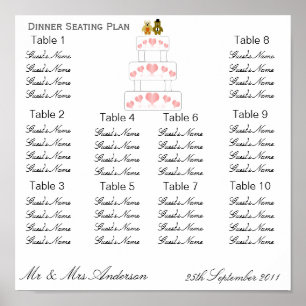Pink Hearts Hochzeitsessen Sitzplan Poster