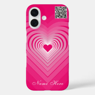 Pink Hearts iPhone Case mit Ihrem Namen und QR Cod