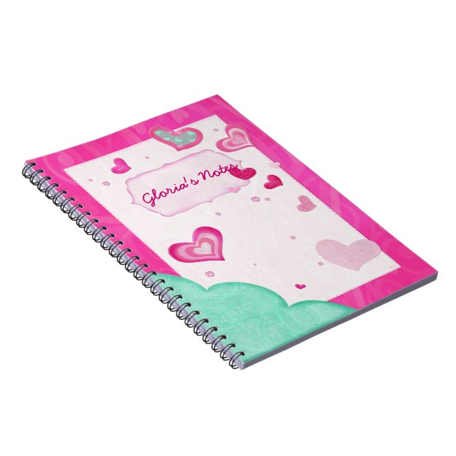 Pink Hearts Jewele PERSONALISIERTE DIARY JOUNRAL Notizblock (Rechte Seite)