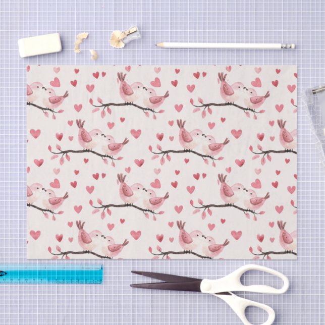Pink Hearts Love Birds Valentine's Day Wedding Seidenpapier (Handwerk)