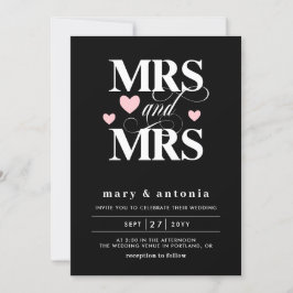 Pink Hearts Mrs & Mrs Lesbian Wedding Two in One Einladung