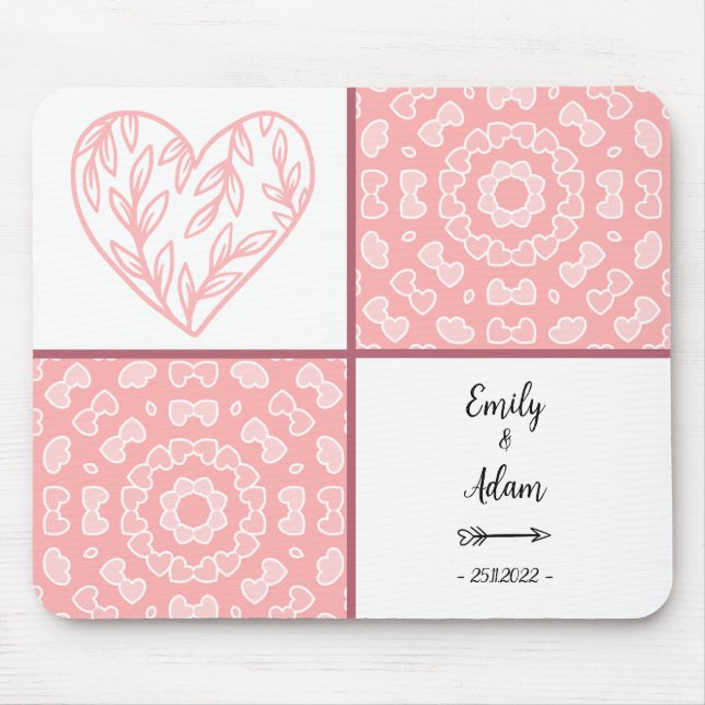 Pink Hearts Muster Couple Names Mousepad (Vorne)