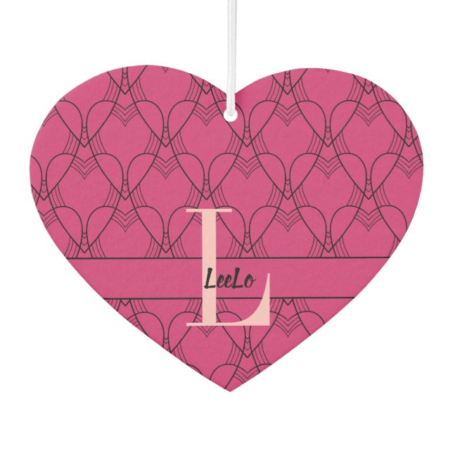 Pink Hearts Muster Monogram und Name Custom Autolufterfrischer (Vorderseite)