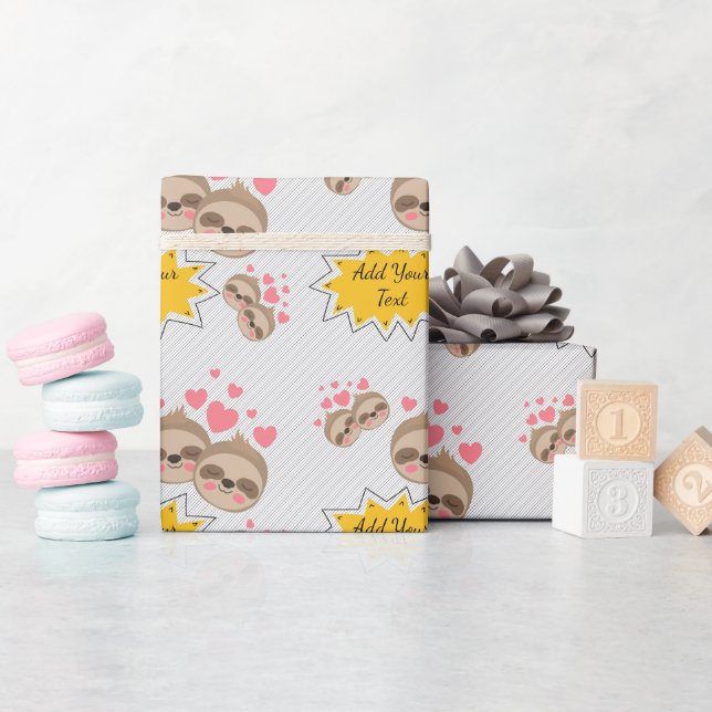 Pink Hearts Niedlich Sloth Pattern Baby Dusche Par Geschenkpapier (Babyparty)