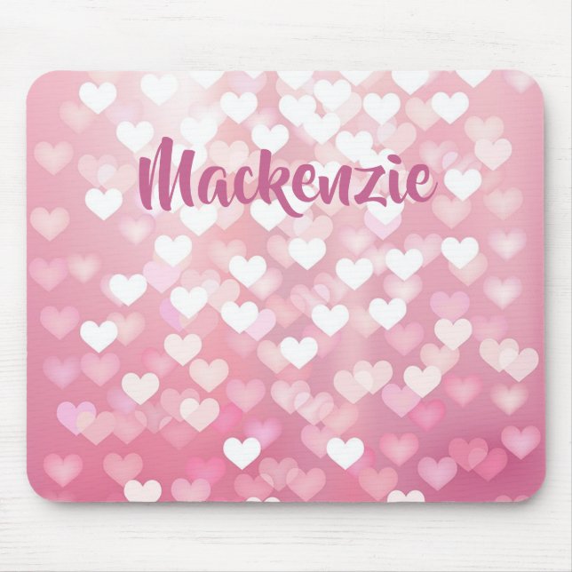 Pink Hearts Ombré Girly Name für sie Mousepad (Vorne)