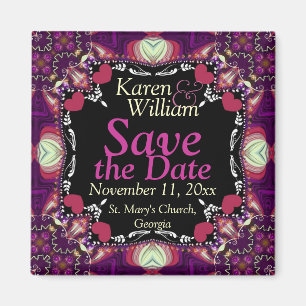 Pink Hearts on Black Save the Date Wedding Magnet