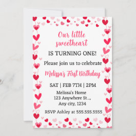 Pink Hearts Our Little Sweetheart Birthday Invite  Einladung