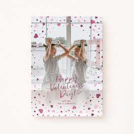 Pink Hearts Overlay Valentine’s Day Photo Card Einladung