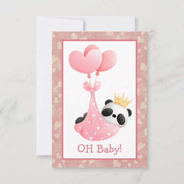 Pink Hearts Panda Bear Baby Dusche Einladung (Vorderseite)