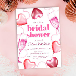 Pink Hearts Party Girly Niedlich Modernes Brautpar Einladung