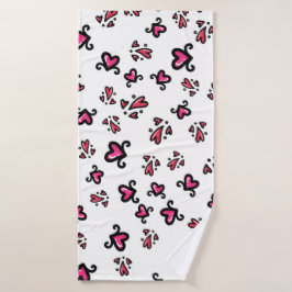 Pink Hearts Pattern – Cute Doodle Design Badehandtuch