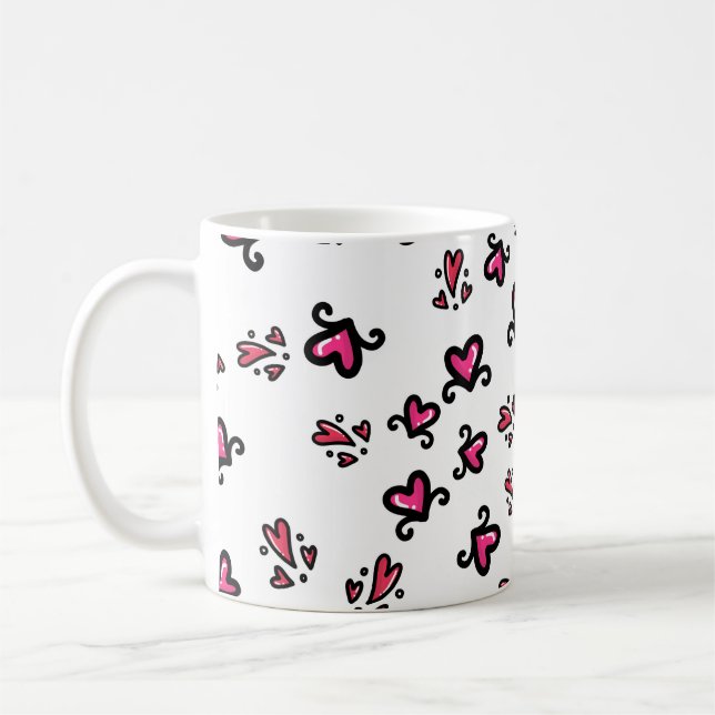 Pink Hearts Pattern – Cute Doodle Design Kaffeetasse (Links)