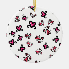 Pink Hearts Pattern – Cute Doodle Design Keramik Ornament
