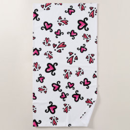 Pink Hearts Pattern – Cute Doodle Design Strandtuch