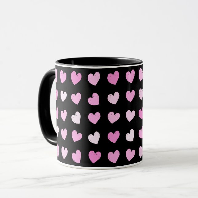 Pink Hearts Pattern Kaffeemaschine Tasse (Vorderseite Links)