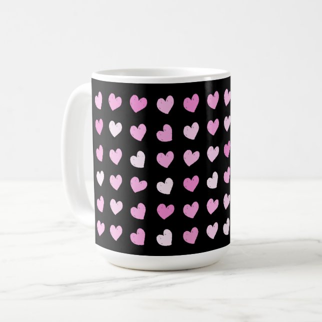 Pink Hearts Pattern Kaffeemaschine Tasse (Vorderseite Links)