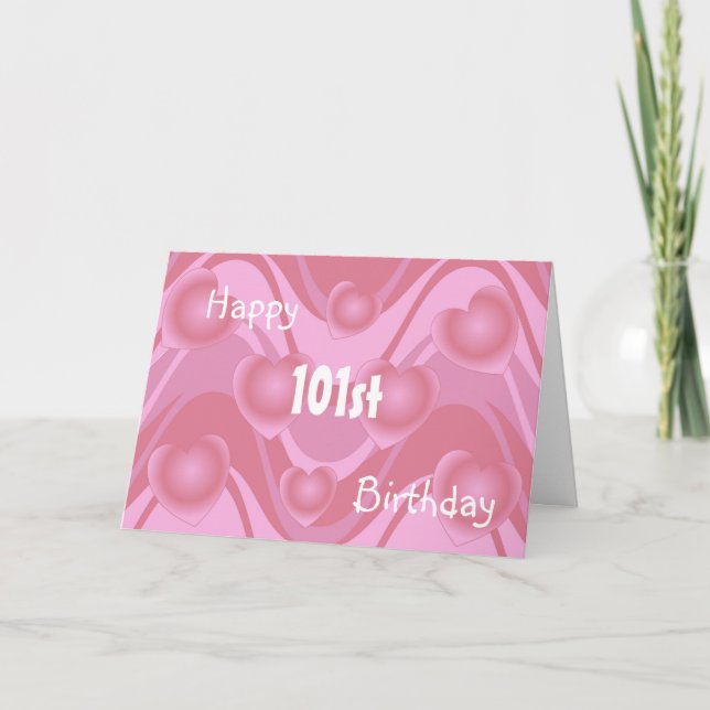 Pink Hearts Personalised 101st Birthday Card Karte (Vorderseite)