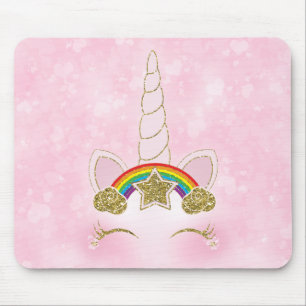 Pink Hearts Rainbow Star Unicorn Horn Mousepad