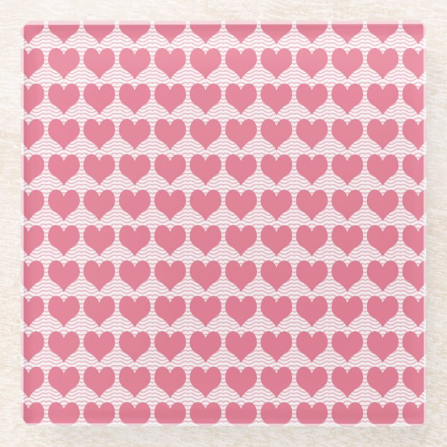 Pink Hearts Seamless Pattern Glasuntersetzer (Vorderseite)