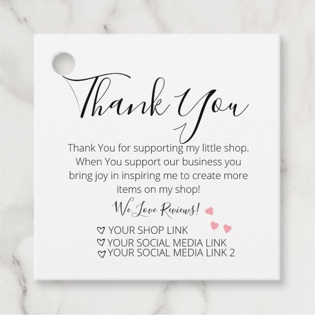 Pink Hearts Small Business Vielen Dank Geschenkanhänger (Vorderseite)