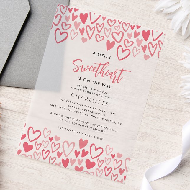 Pink Hearts Sweetheart on Way Girl Baby Dusche (Little Sweetheart Pink Hearts Baby Shower Vellum Invitation)