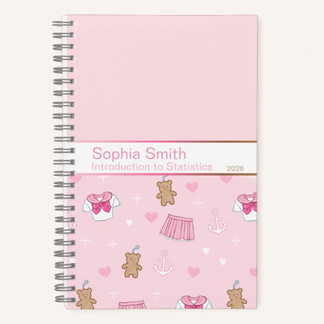 Pink Hearts & Teddy Bears Kogal Notebook Notizbuch (Vorderseite)