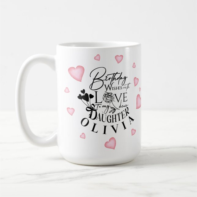 Pink Hearts Tochter Geburtstag Text Design Kaffeetasse (Links)