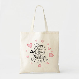 Pink Hearts Tochter Geburtstag Text Design Tragetasche