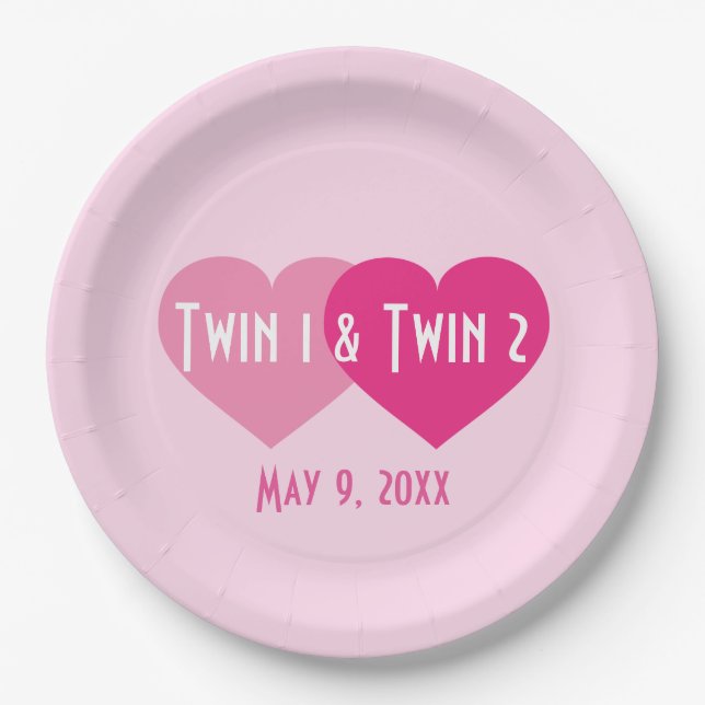 Pink Hearts Twin Girls Pappteller (Vorderseite)