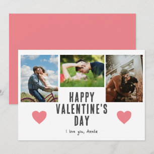 Pink Hearts Valentinstag Freund 3 Foto Feiertagskarte