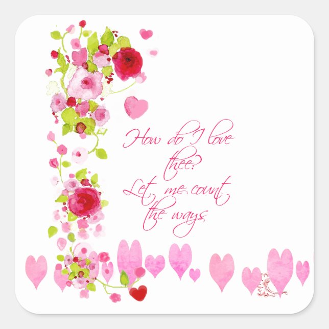 Pink Hearts Watercolor Valentine Sweetheart Verse Quadratischer Aufkleber (Vorderseite)