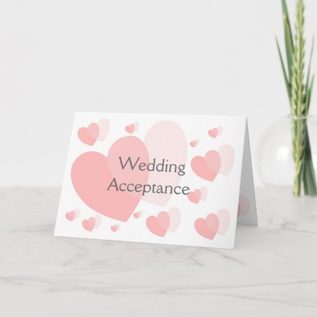 Pink Hearts Wedding Acceptcard Dankeskarte (Vorderseite)