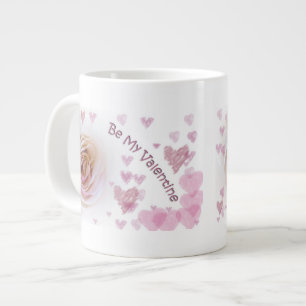 Pink Hearts White Rose Jumbo-Tasse