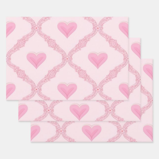 Pink Hearts Wrapping Paper Geschenkpapier Set (Set)