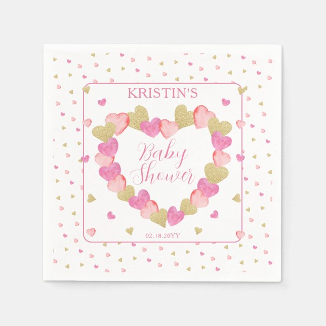 Pink Hearts Wreath eine kleine Sweetheart Baby Dus Serviette (Vorderseite)