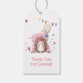 Pink Hedgehog Children's Birthday Gift Tag Geschenkanhänger